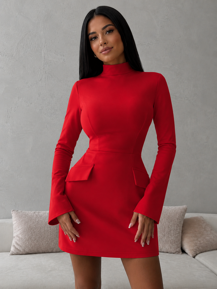 Mock Neck Long Sleeve Bodycon Dress