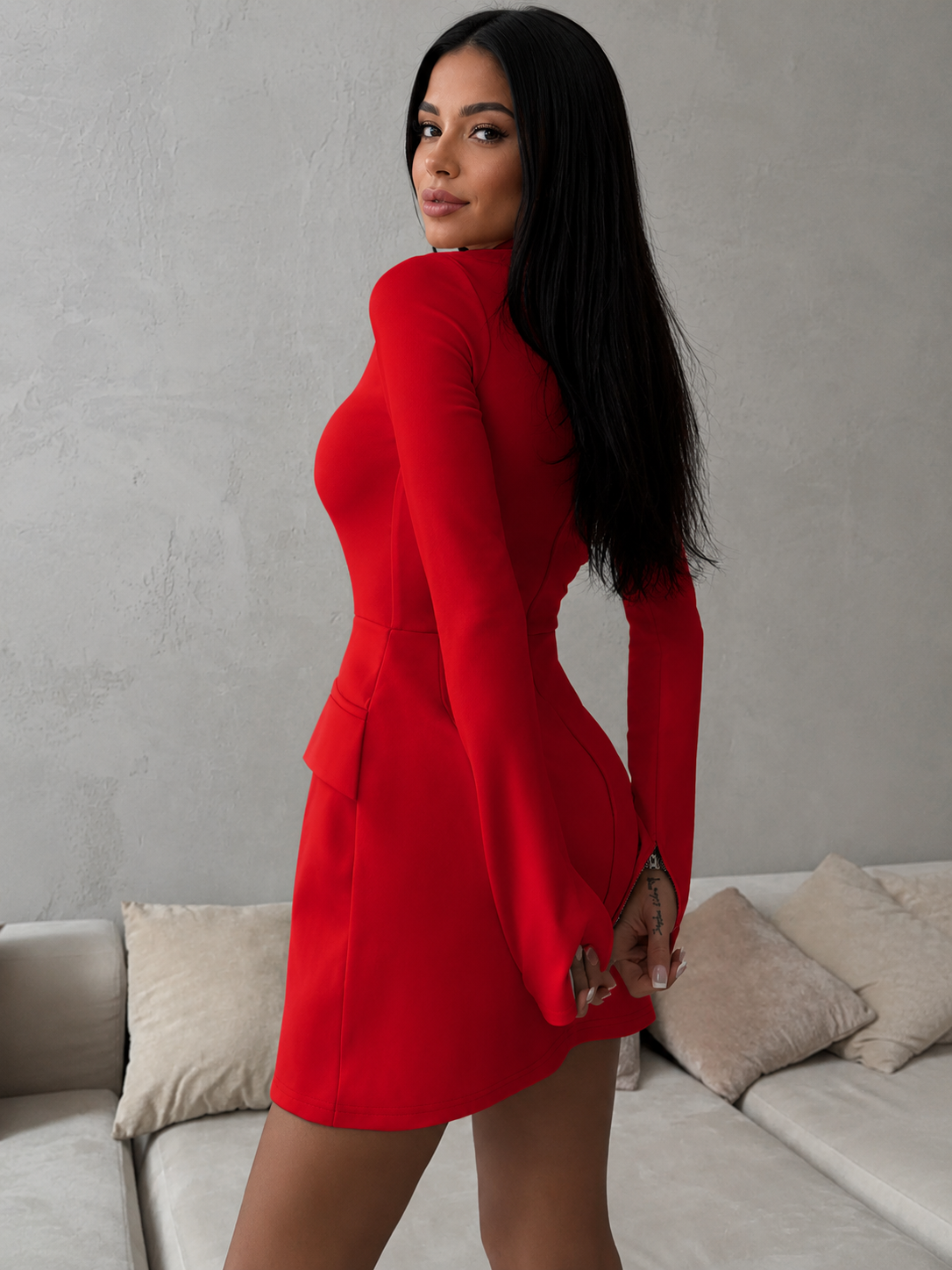 Mock Neck Long Sleeve Bodycon Dress