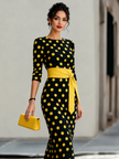 Full Size Polka Dot 3/4 Sleeve Dress Plus Size