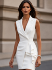 Sleeveless Lapel Collar Ruffle Dress