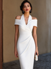 Cold Shoulder Halter Neck Midi Dress