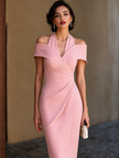 Cold Shoulder Halter Neck Midi Dress