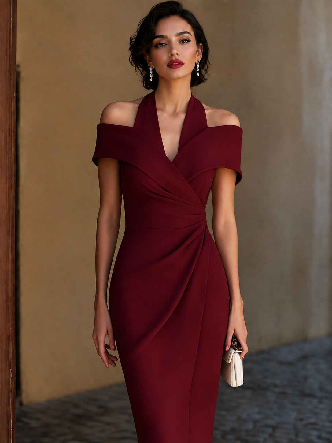 Cold Shoulder Halter Neck Midi Dress