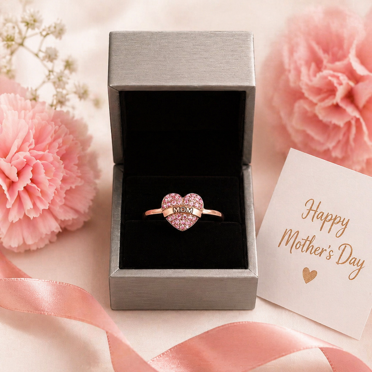 MOM Heart Ring  925 Sterling Silver Gift
