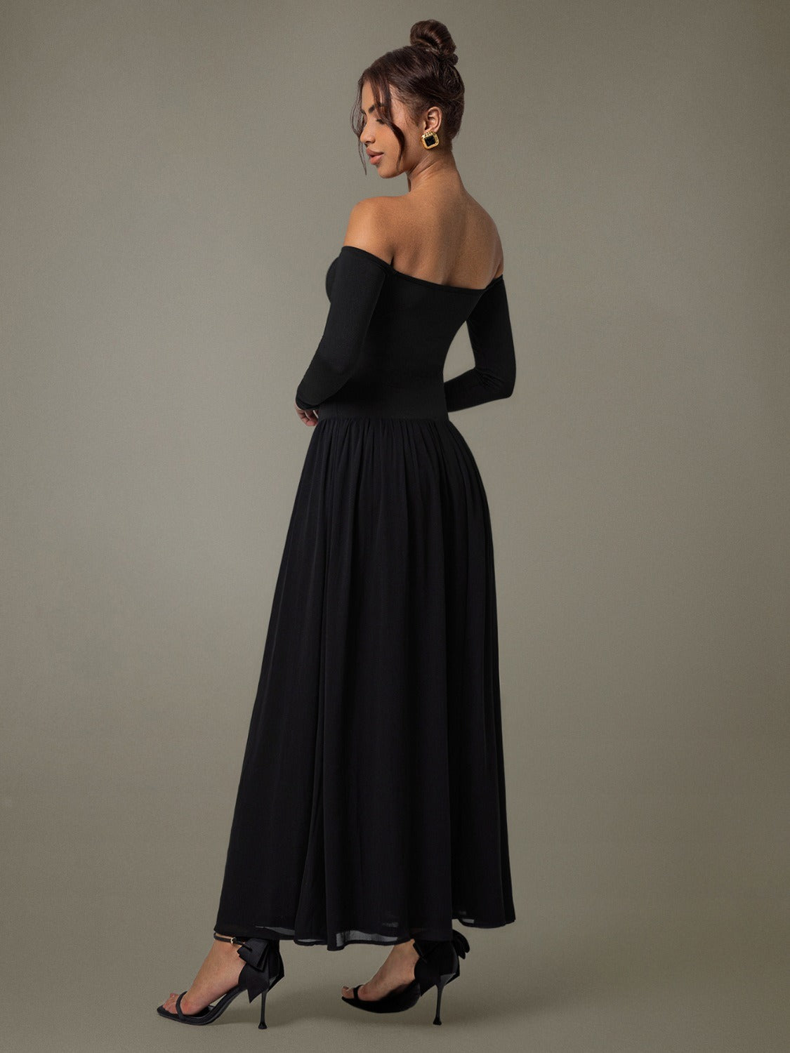 Off Shoulder Long Sleeve Maxi Dress