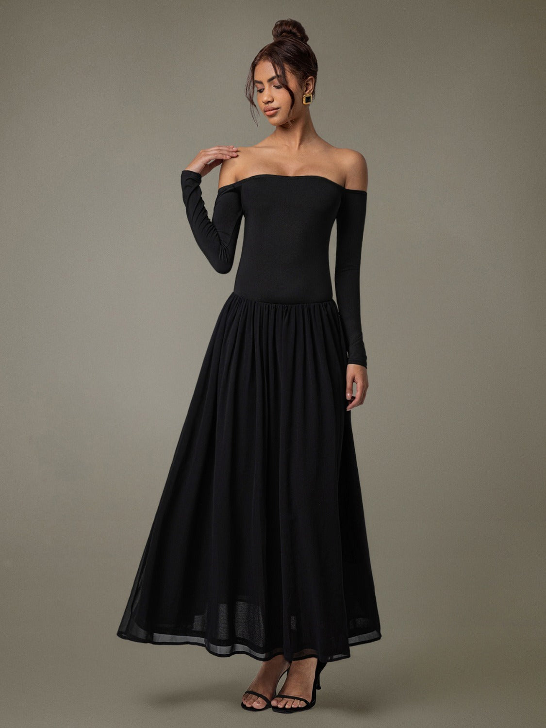 Off Shoulder Long Sleeve Maxi Dress