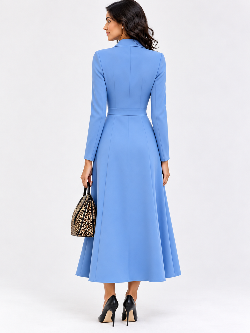 Double-Breasted Lapel Collar Midi Dress
