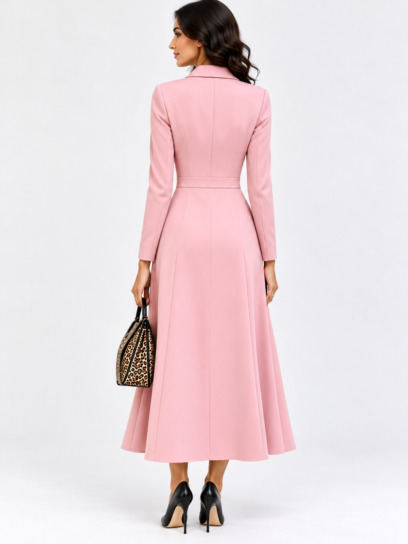 Double-Breasted Lapel Collar Midi Dress