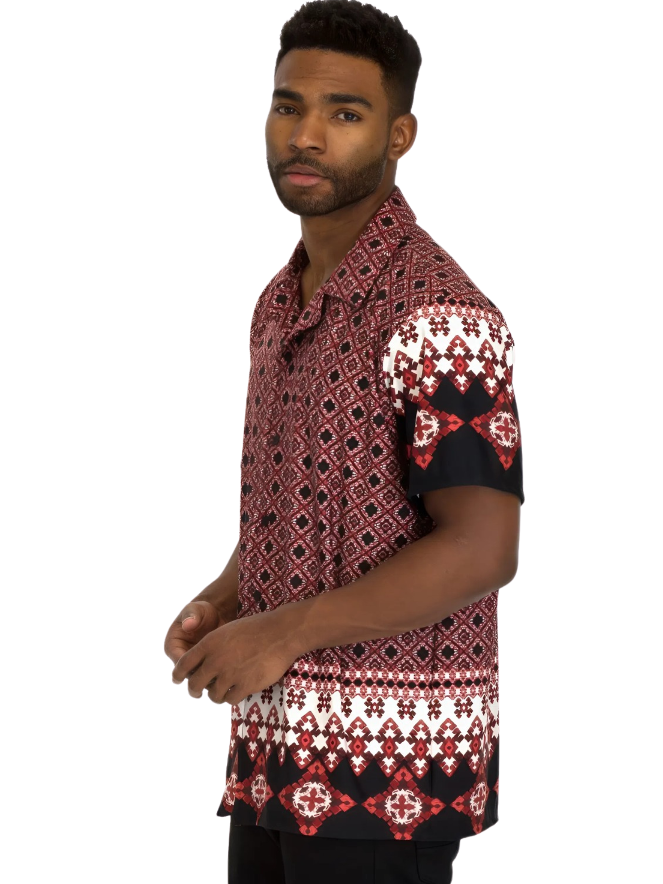 Mens Cuban Collar Cut Button Down Shirt