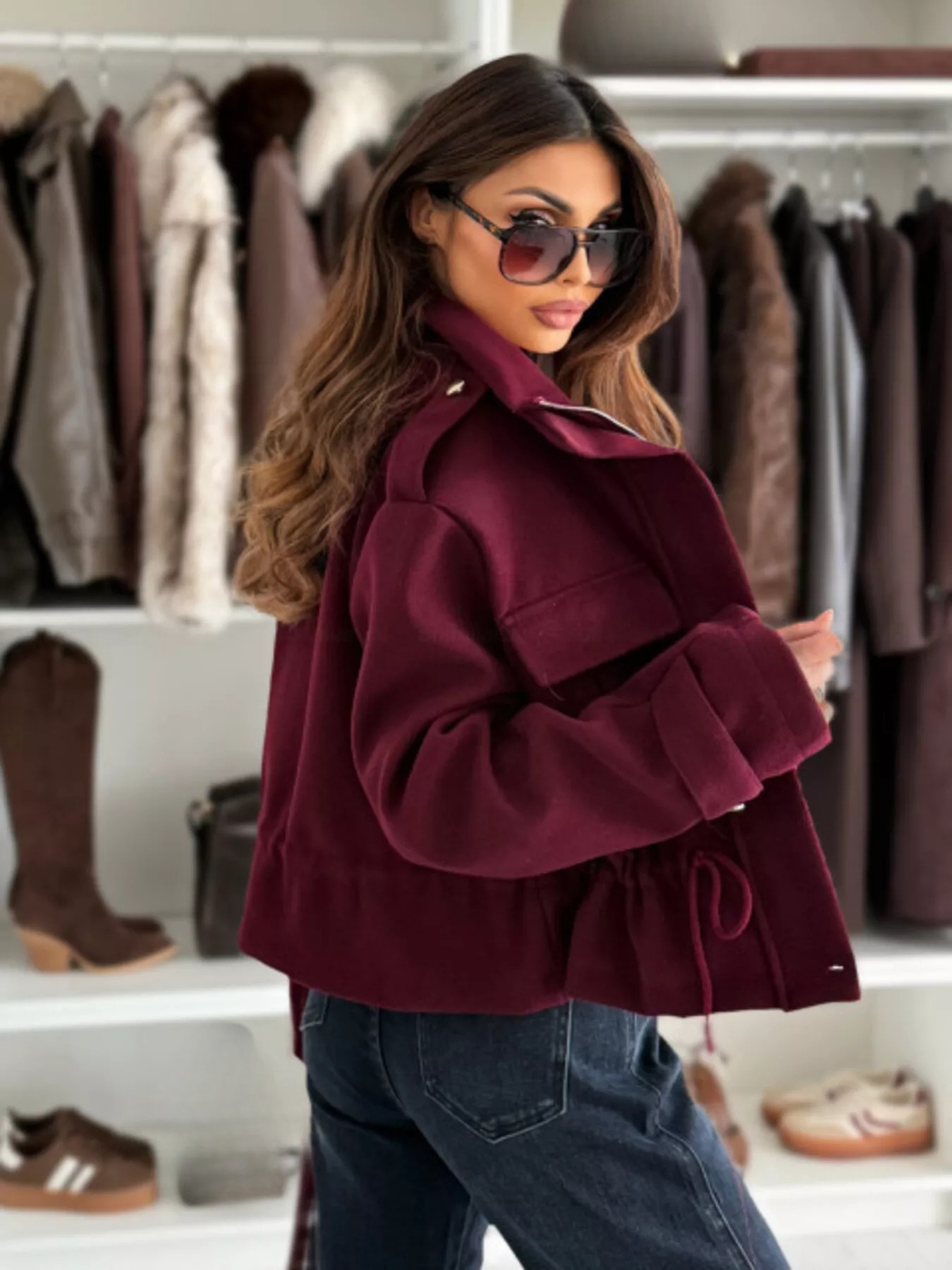 Drawstring Waist Cropped Jacket