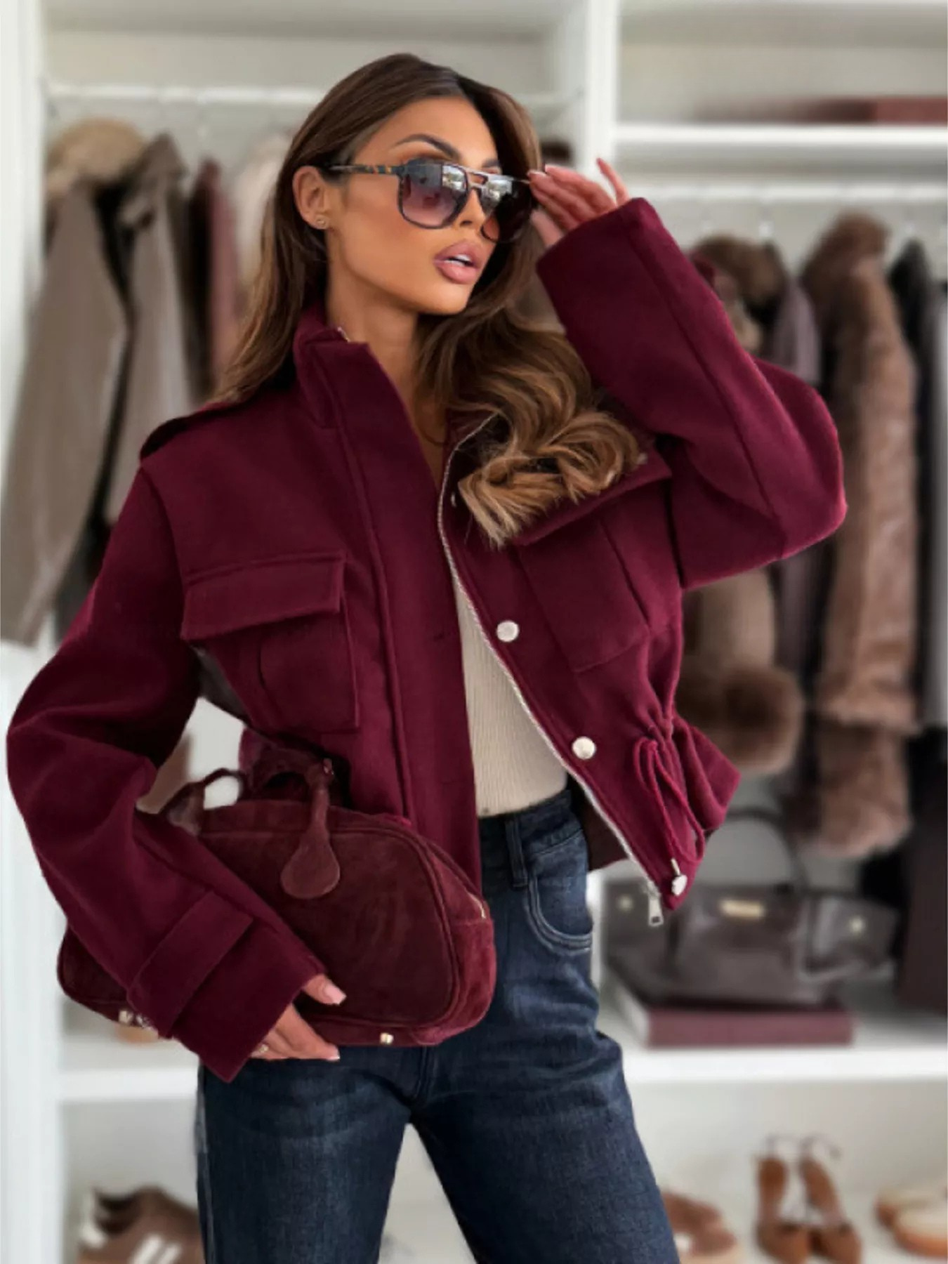 Drawstring Waist Cropped Jacket