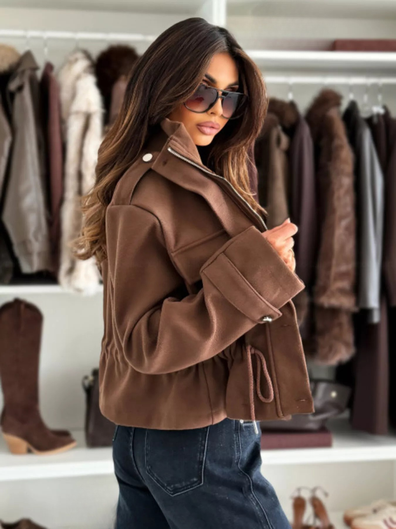 Drawstring Waist Cropped Jacket