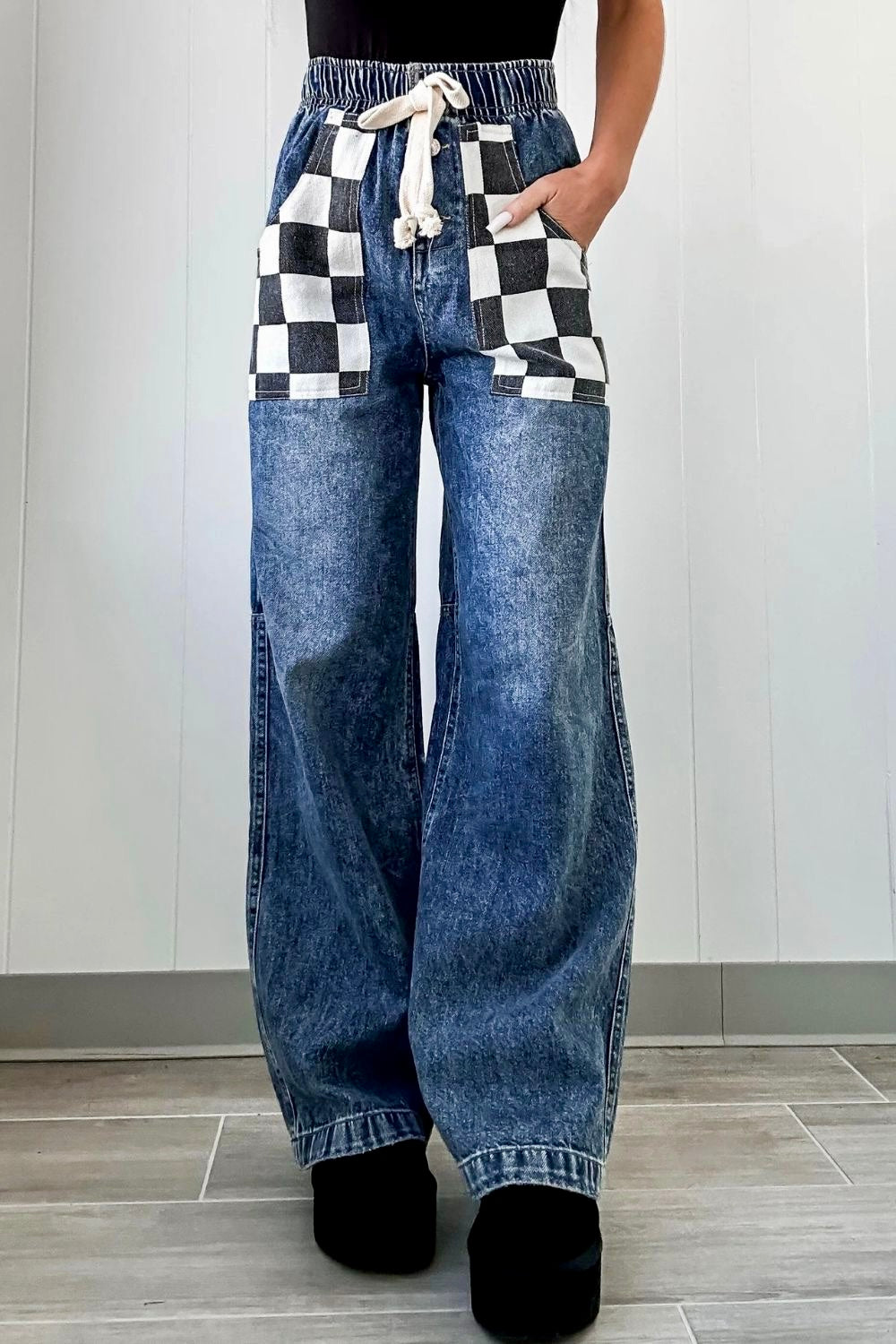Checkered Wide Leg Jeans