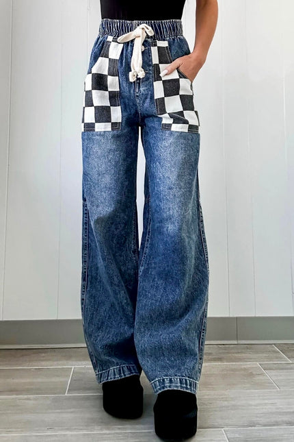 Checkered Wide Leg Jeans