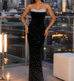 Rhinestone Slit Back Tube Maxi Dress