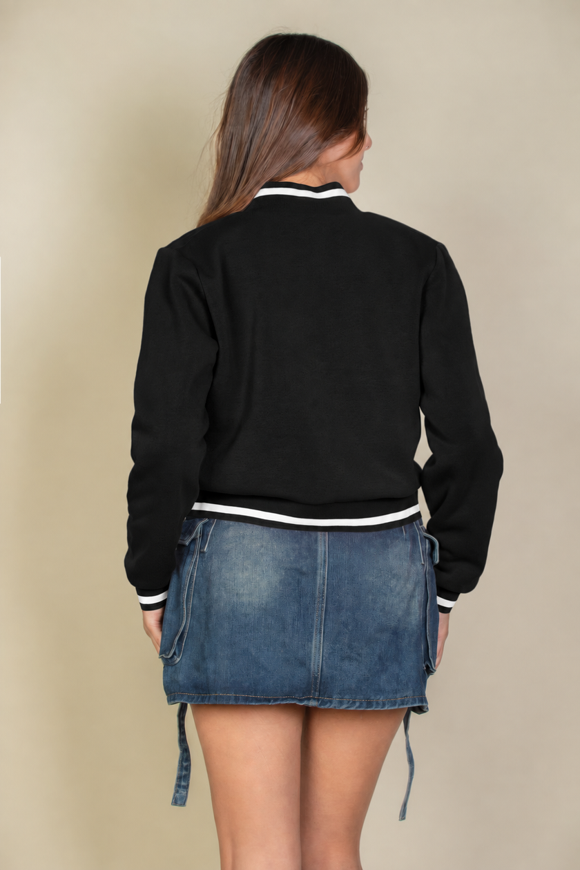 Ezwear Letter Patched Crop Varsity Jacket
