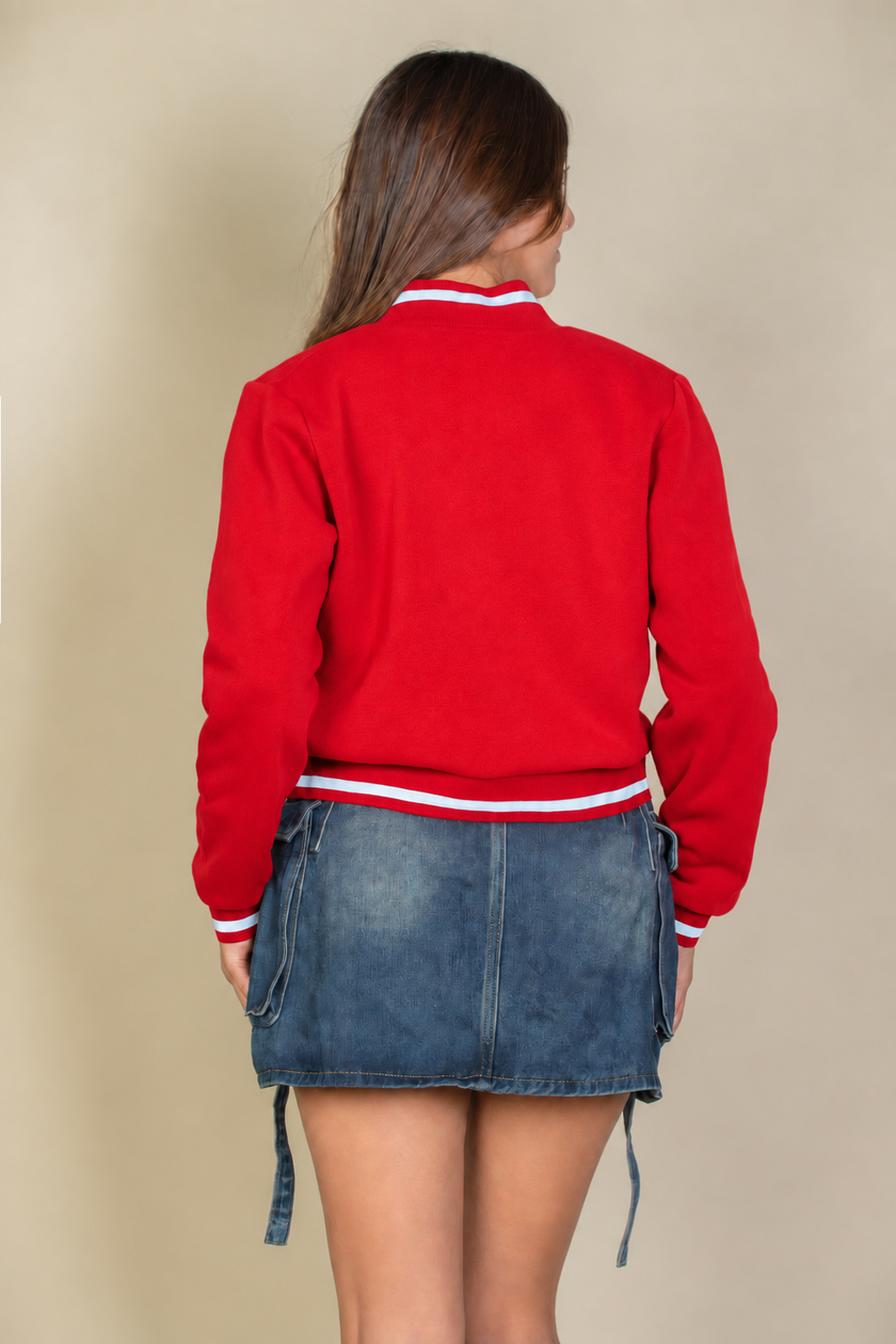 Ezwear Letter Patched Crop Varsity Jacket