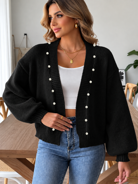 Pearl Open Front Long Sleeve Cardigan