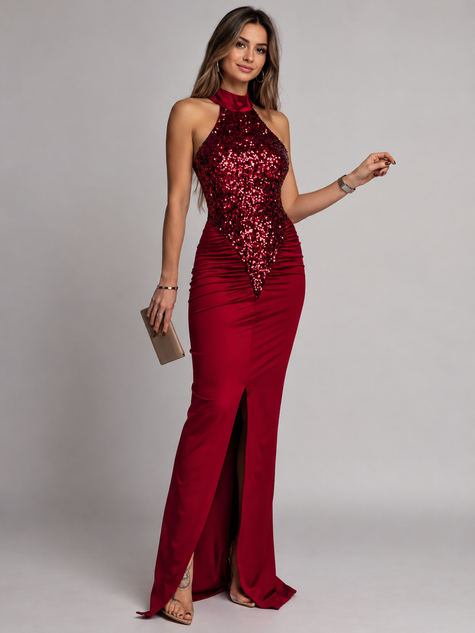 Sequin High Slit Sleeveless Maxi Dress