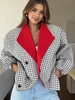 Contrast Lapel Plaid Casual Jacket