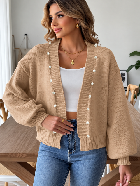Pearl Open Front Long Sleeve Cardigan