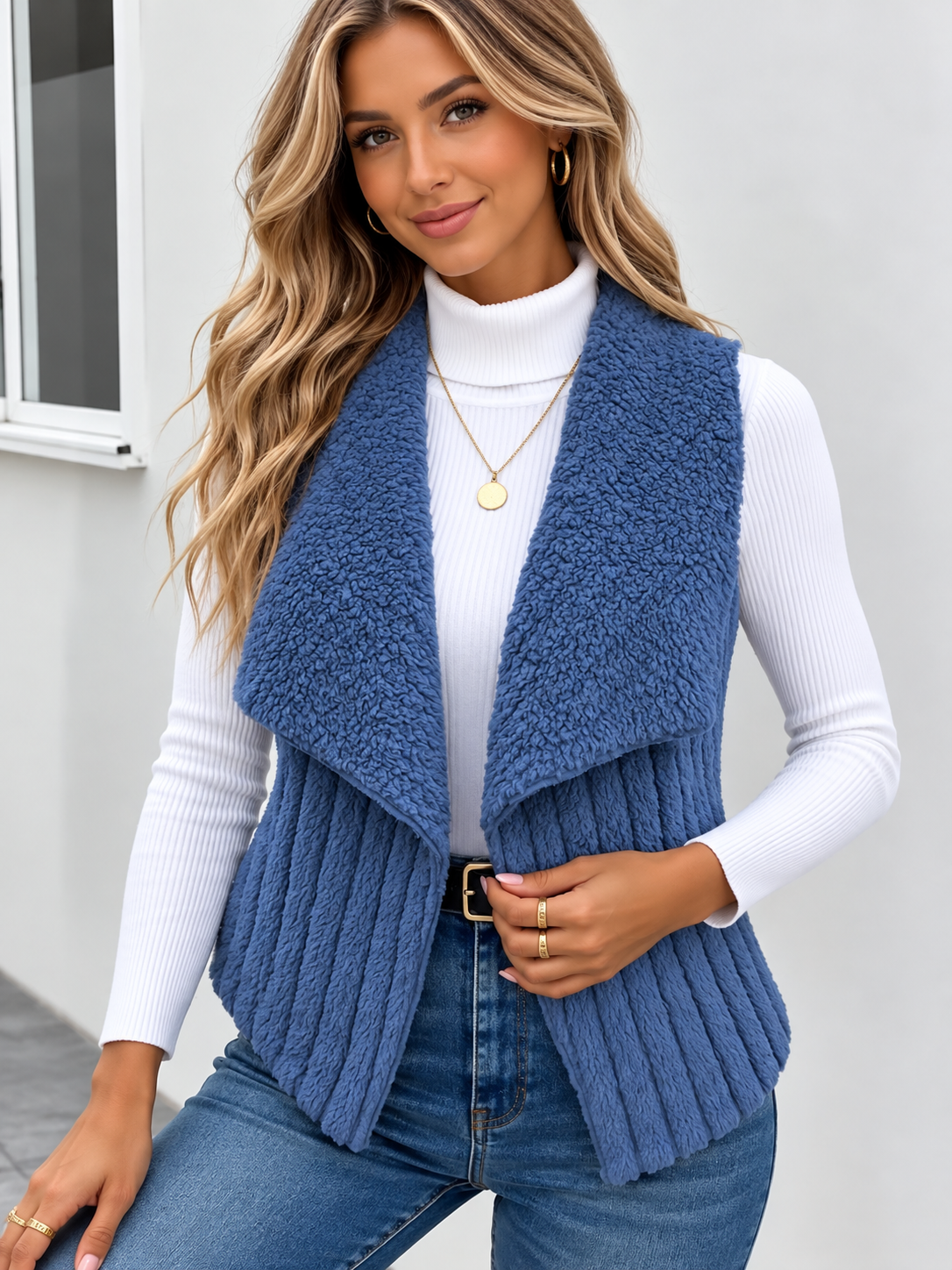 Cozy Fleece Open Front Vest Coat