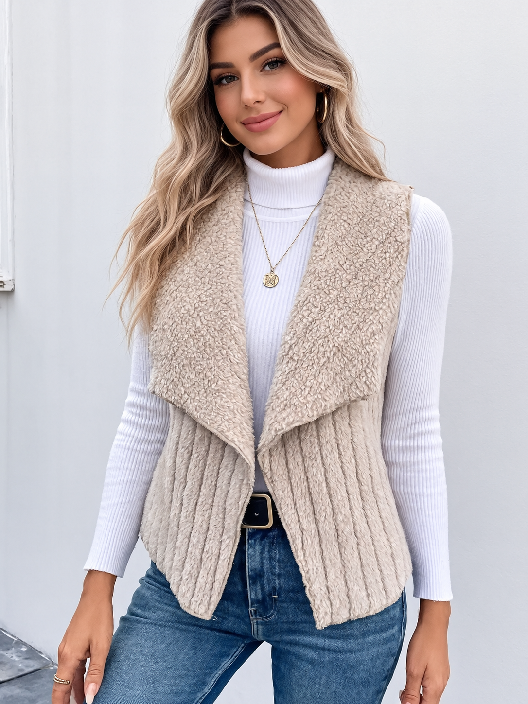 Cozy Fleece Open Front Vest Coat