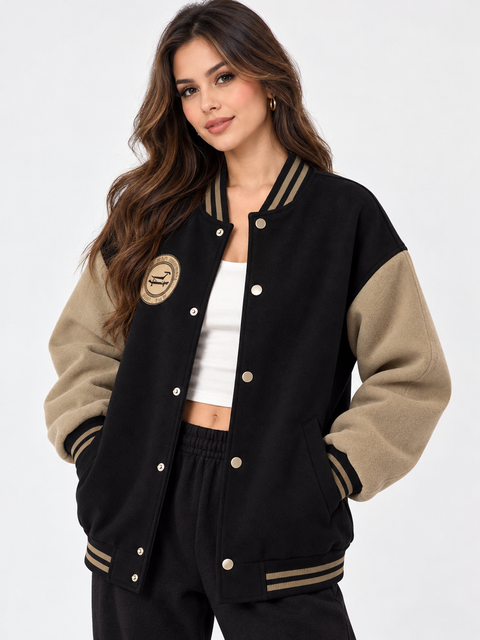 Vintage Color-Block Varsity Bomber Jacket