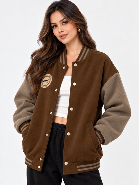 Vintage Color-Block Varsity Bomber Jacket