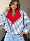 Contrast Lapel Plaid Casual Jacket