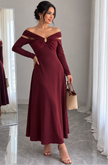 Off-Shoulder Long-Sleeve Maxi Dress