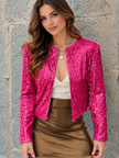 Full Size Sequin Open Front Cropped Blazer