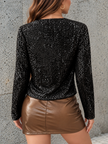 Full Size Sequin Open Front Cropped Blazer