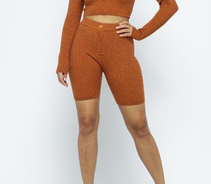 Knit Long Sleeve Cropped Top & Biker Shorts Set