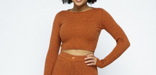 Knit Long Sleeve Cropped Top & Biker Shorts Set