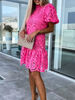 Lace Mock Neck Puff Sleeve Dress