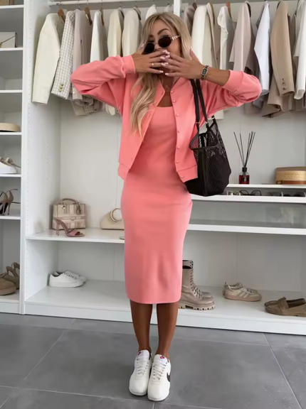 Full Size Slit Square Neck Dress and Outerwear Set Plus Size