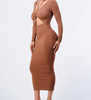 Trendy Front Shirring Cut-out Long Sleeved Dress