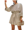 Sequin Tie Waist Long Sleeve Mini Dress