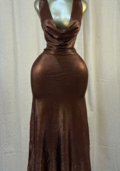 Cocoa Moonlight Shimmer Midi Dress