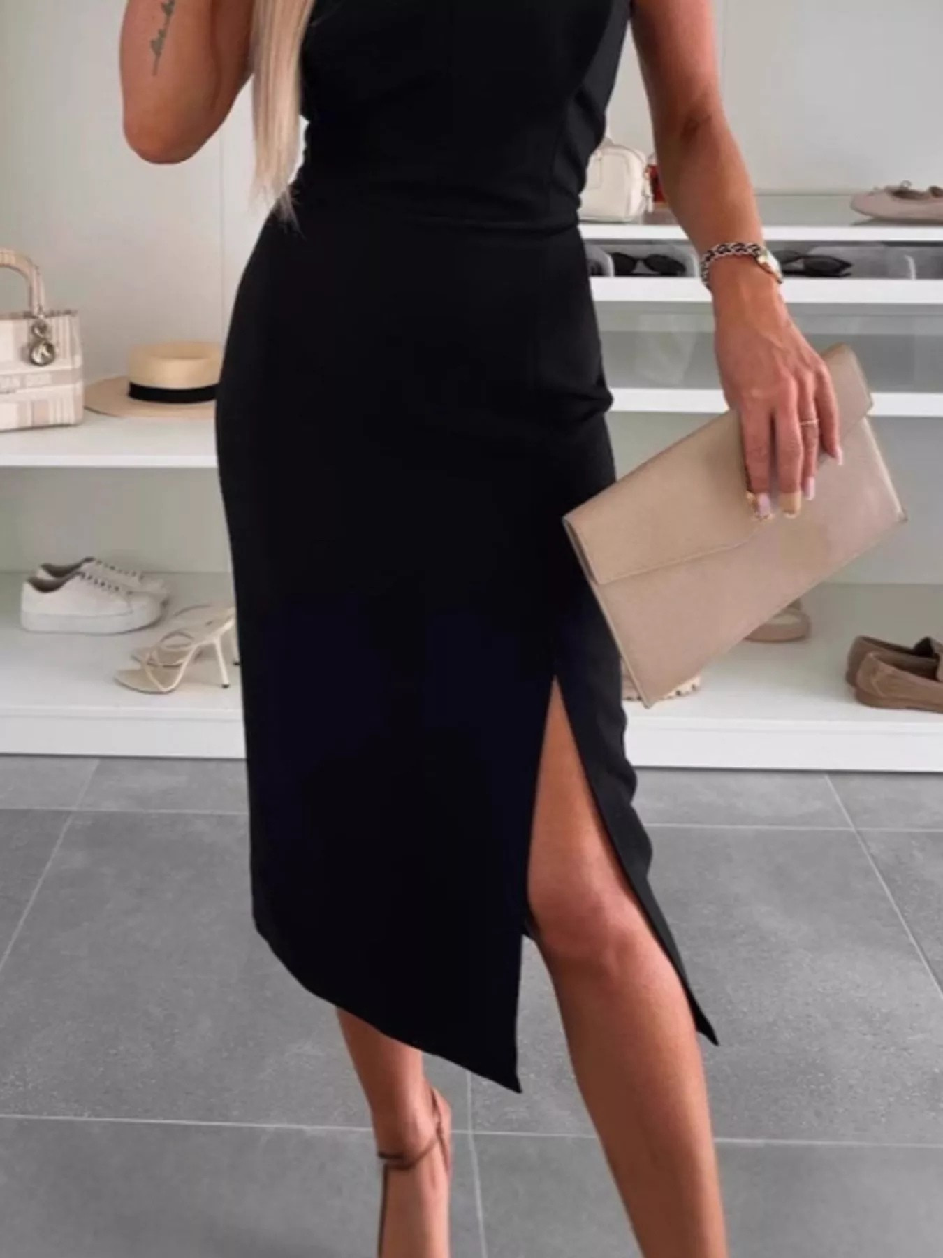 Full Size Slit Round Neck Sleeveless Dress Plus Size