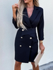 Elegant Double-Breasted Blazer Dress with Lapel Collar