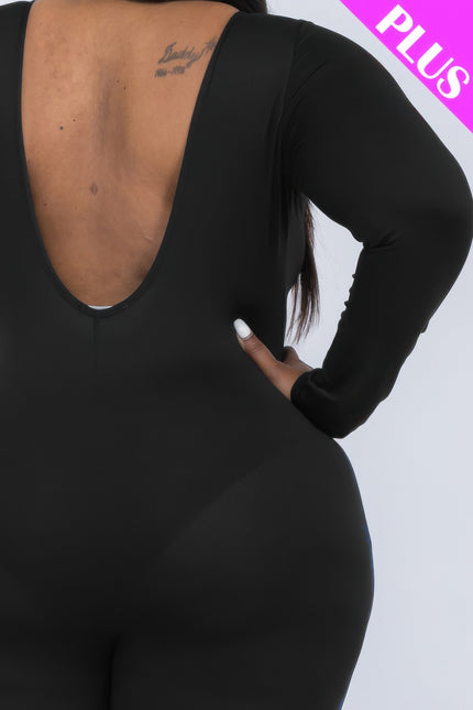 Plus Size Scoop Neck Long Sleeve Bodycon Jumpsuit