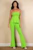 Ribbed Side Slit Bandeau Top & Flare Pants Set