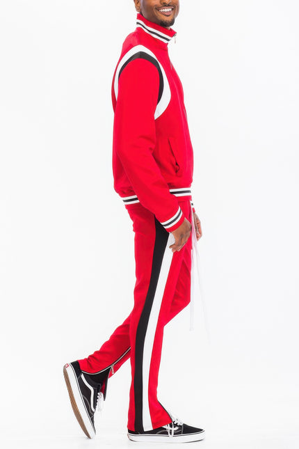 Mens Two Stripe Track Pants Track Jacket Set