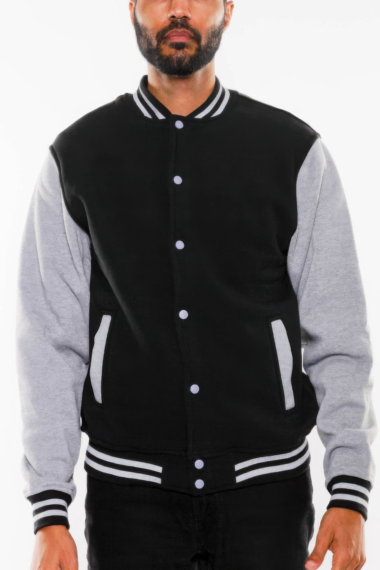 Mens Fleece Snap Button Varsity Jacket