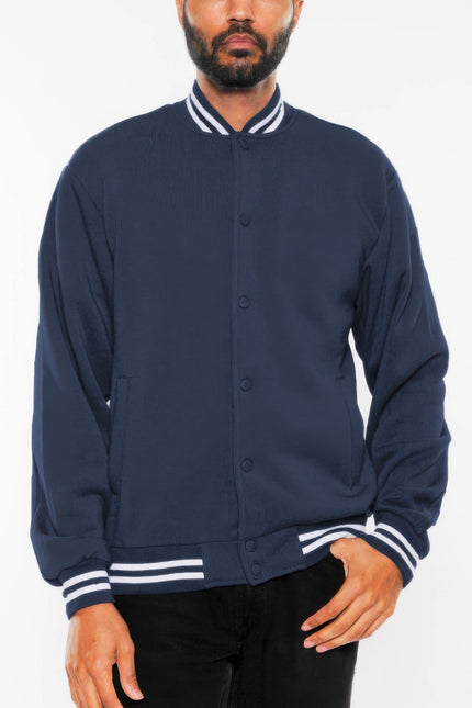 Mens Fleece Snap Button Varsity Jacket