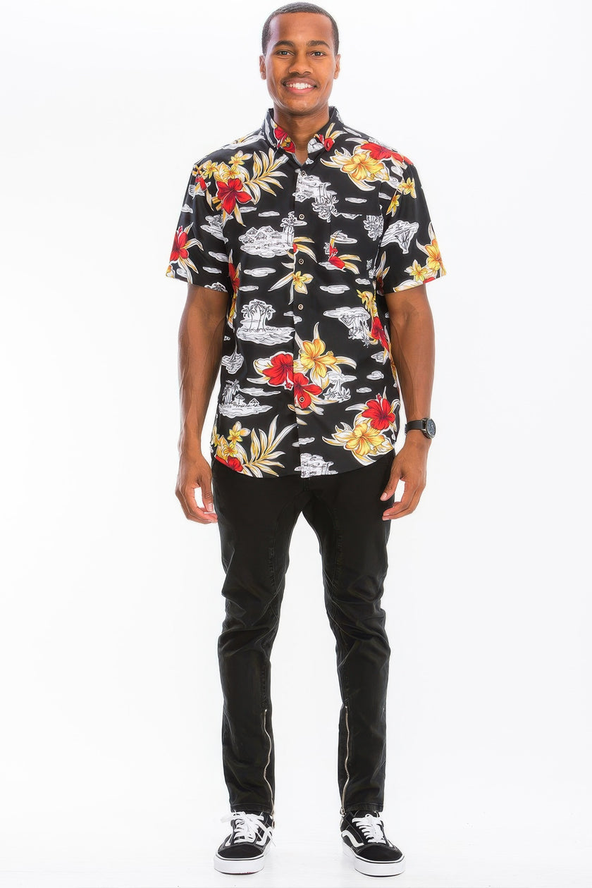 Hawaiian Print Button Down Shirt