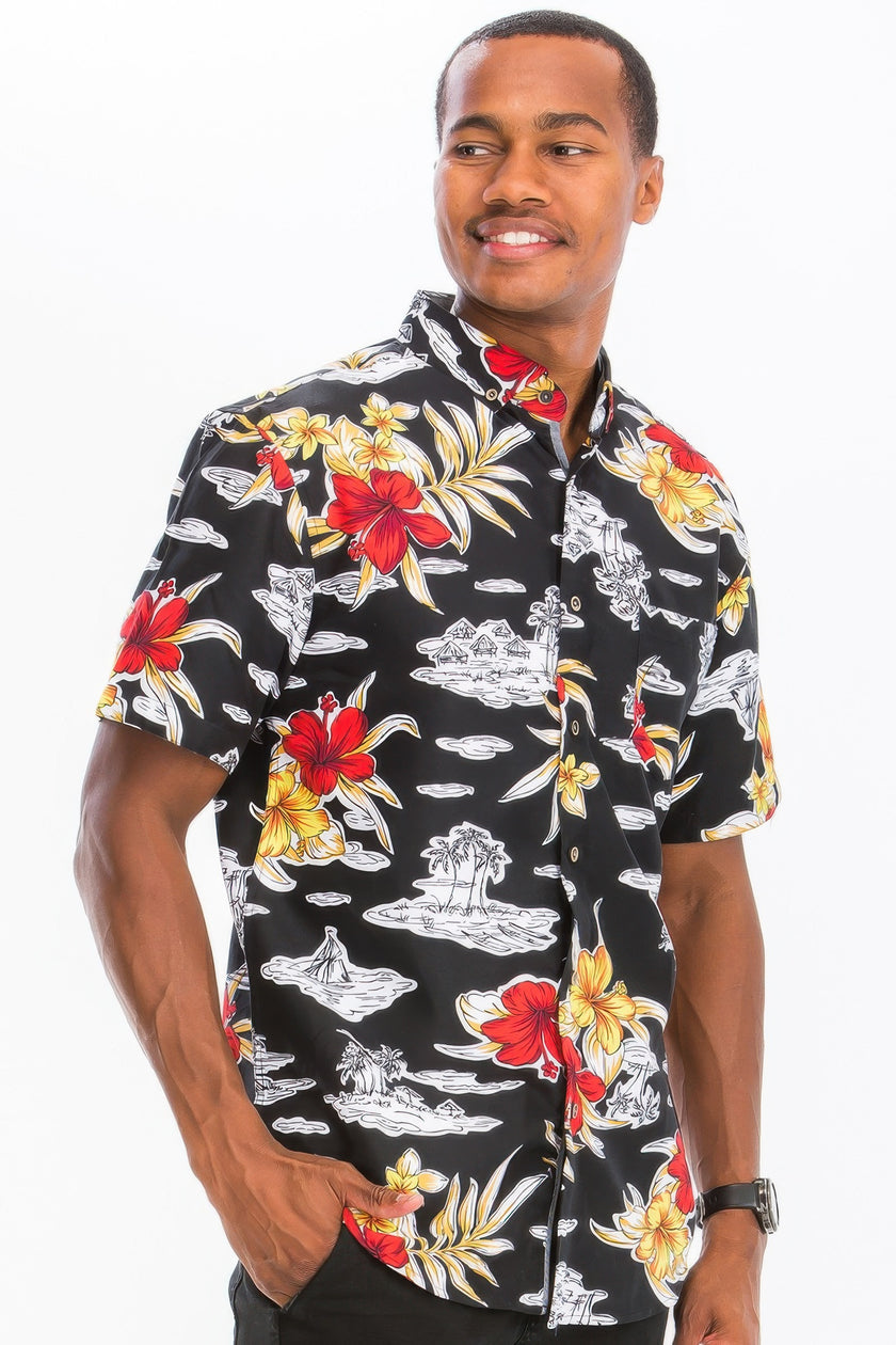 Hawaiian Print Button Down Shirt