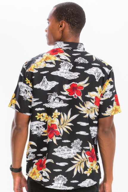 Hawaiian Print Button Down Shirt
